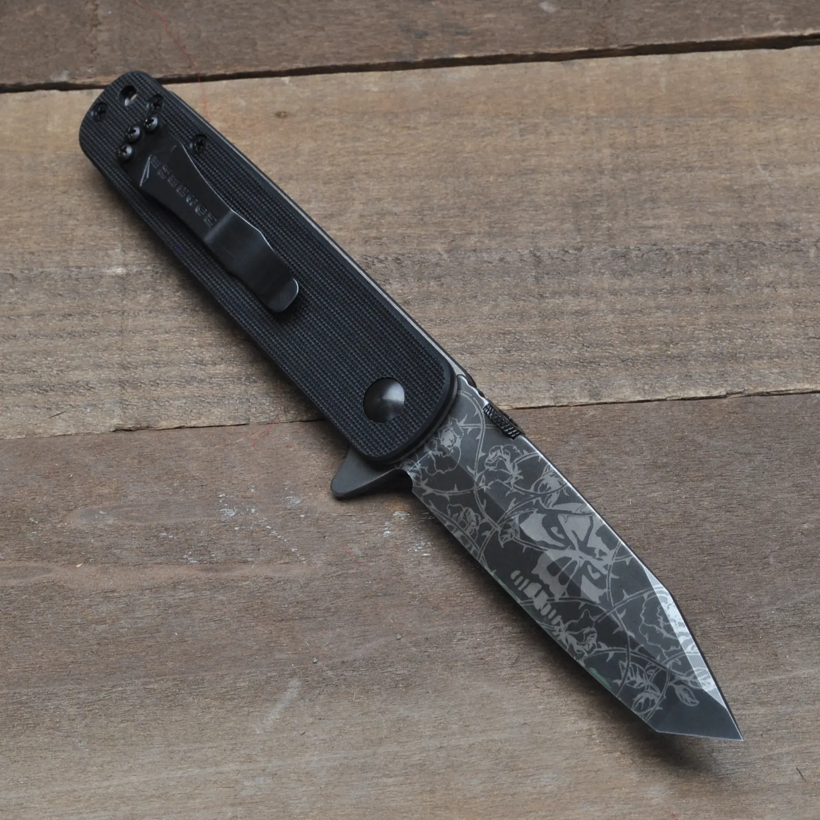 Tanto A-100 Flipper- Vines, Skull, and Roses Engraving TF - Image 2
